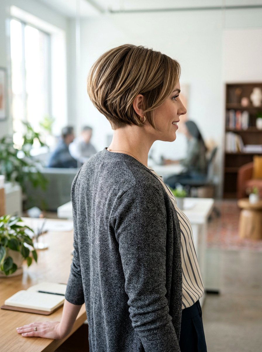 Short Stacked Bob - 20 office hairstyle for fine limp hair - 20 office hairstyle for fine limp hair