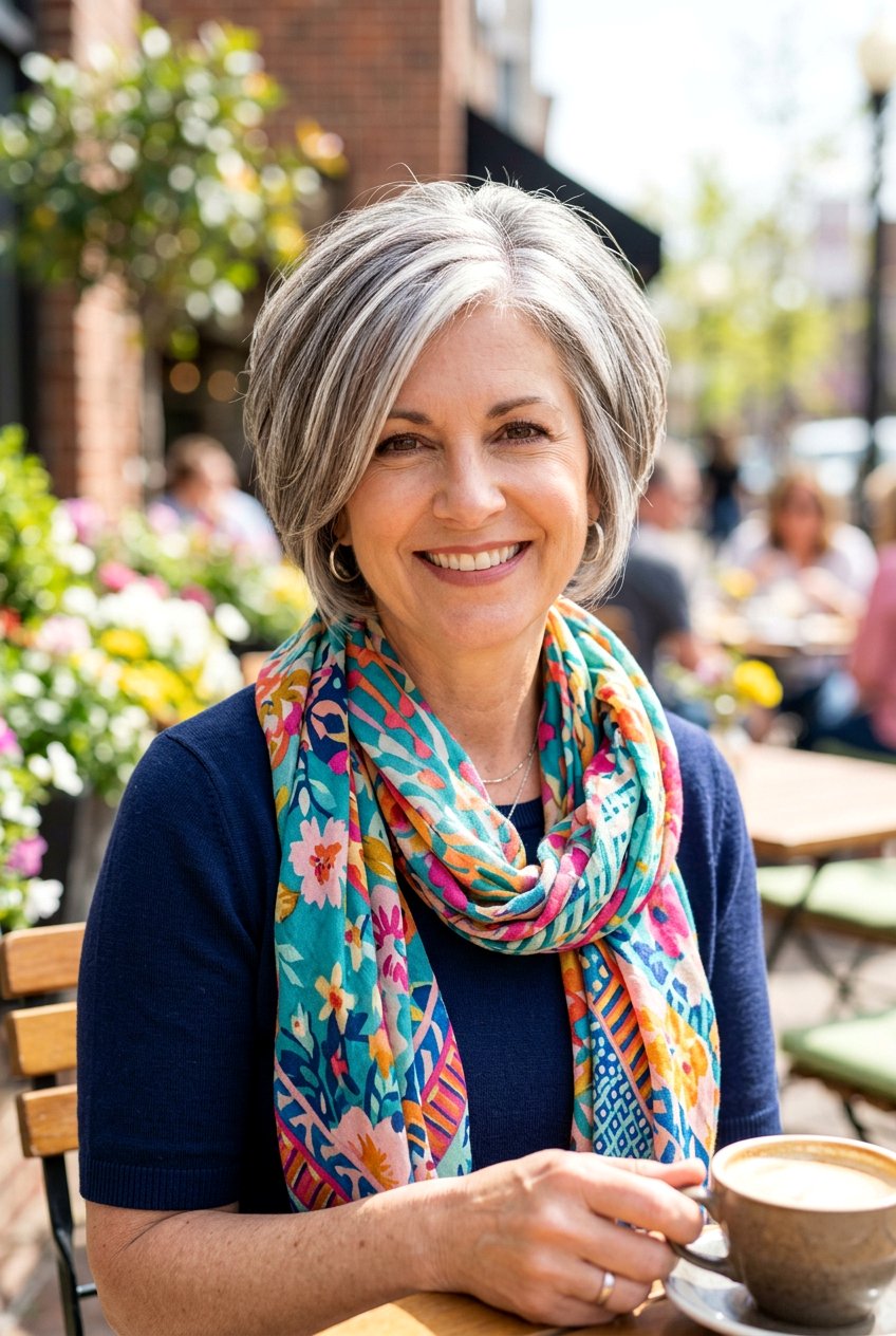 Short Stacked Bob Gray Highlights - 20 gray blending bob with highlights - 20 gray blending bob with highlights