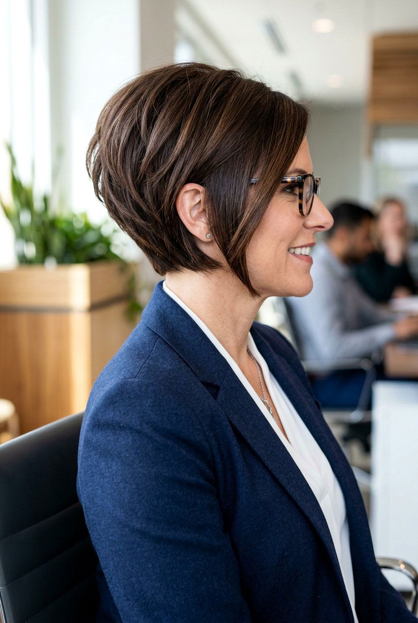 Short Stacked Wedge Haircut - 20 modern wedge for women with glasses - 20 modern wedge for women with glasses