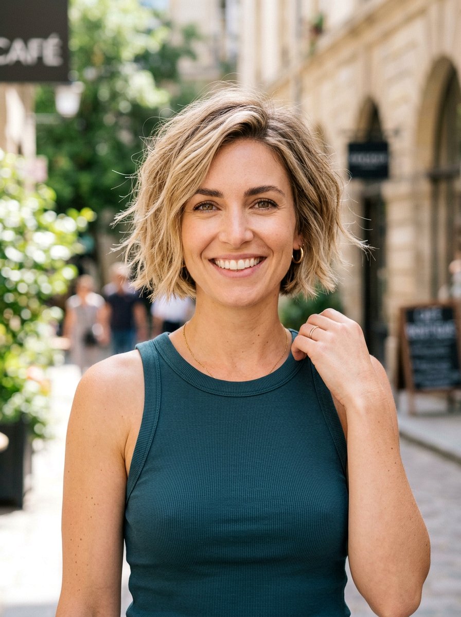 Short Textured Bob - 20 hairstyle to balance broad shoulders women - 20 hairstyle to balance broad shoulders women