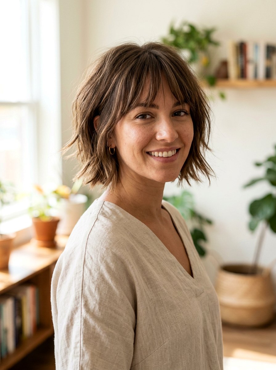 Short Textured Bob with Wispy Bangs - 20 short haircut with wispy bangs - 20 short haircut with wispy bangs