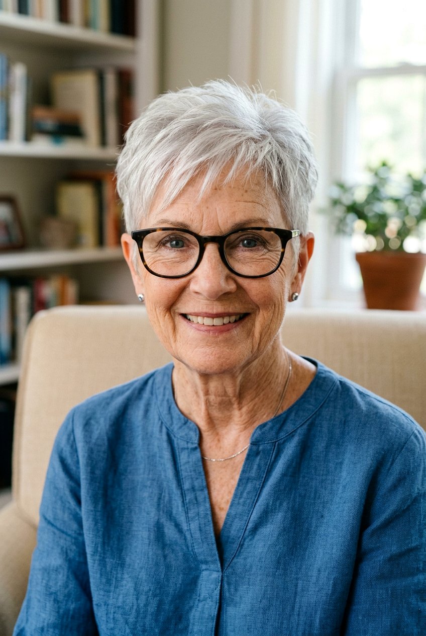 Short Textured Pixie - 20 layered haircut for women over 70 with glasses - 20 layered haircut for women over 70 with glasses