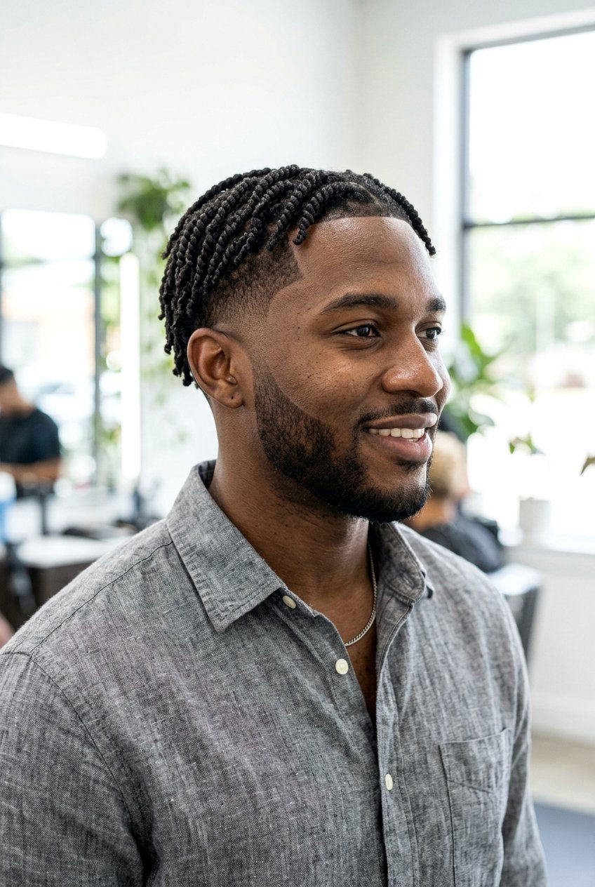 Short Two Strand Twists Low Taper Fade - 20 twists with taper fade for black men - 20 twists with taper fade for black men