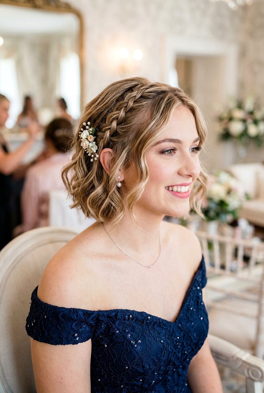 Short Wavy Bob with Side Braid for Prom - 20 prom hairstyles for short hair - 20 prom hairstyles for short hair