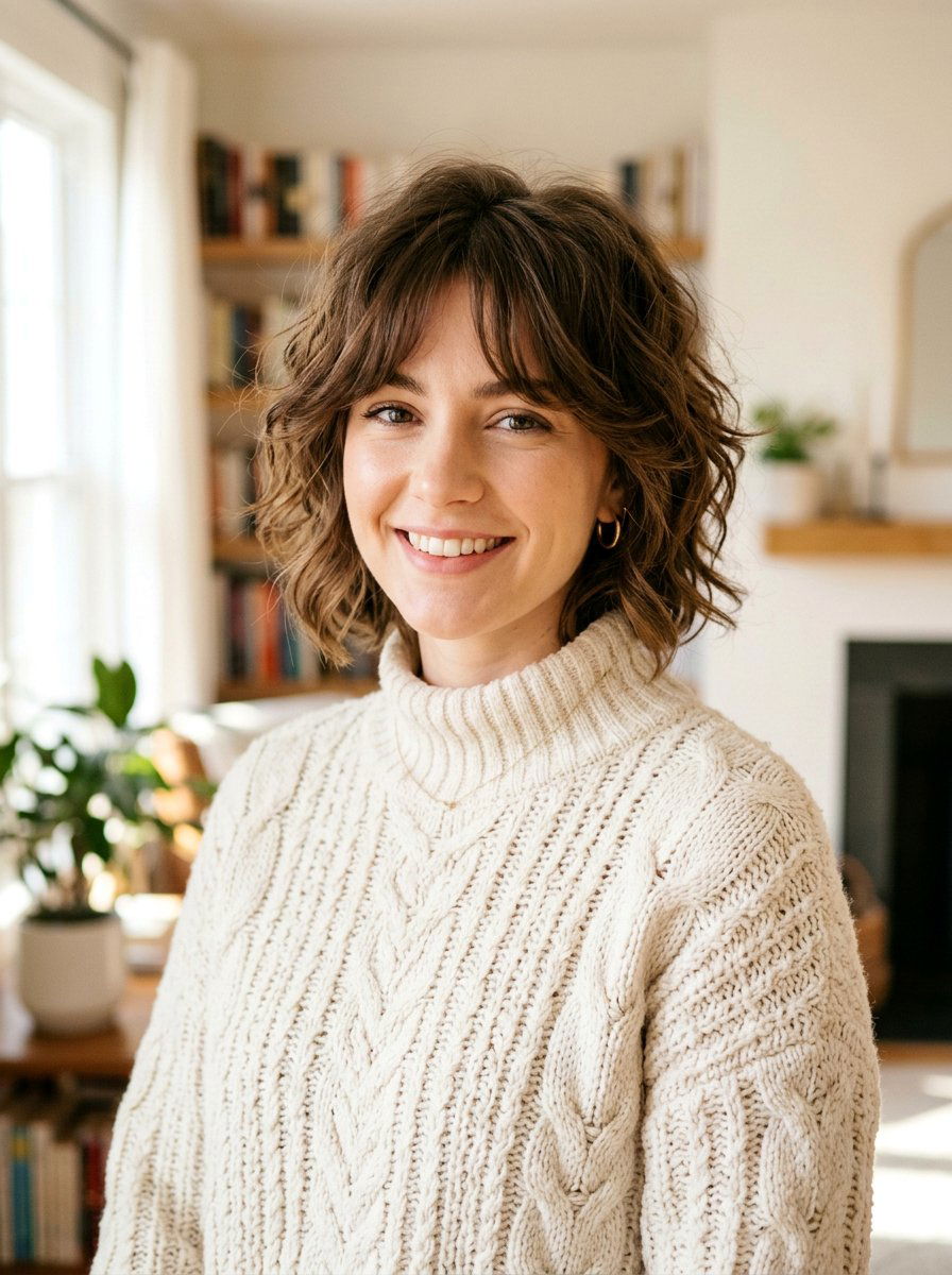 Short Wavy Wolf Cut With Curtain Bangs - 20 wavy wolf cut for mature women - 20 wavy wolf cut for mature women