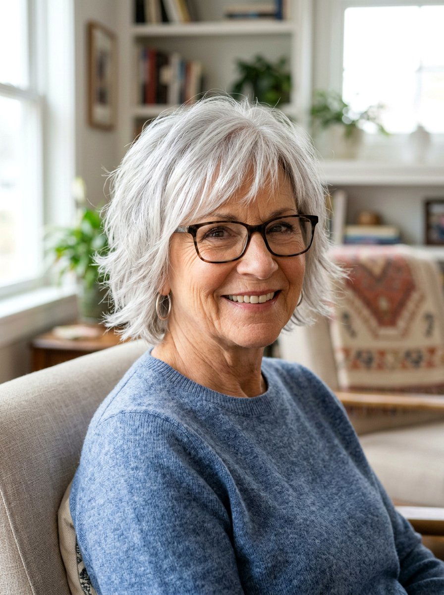 Short White Shag for Older Women with Glasses - 20 short shag with glasses for older women - 20 short shag with glasses for older women