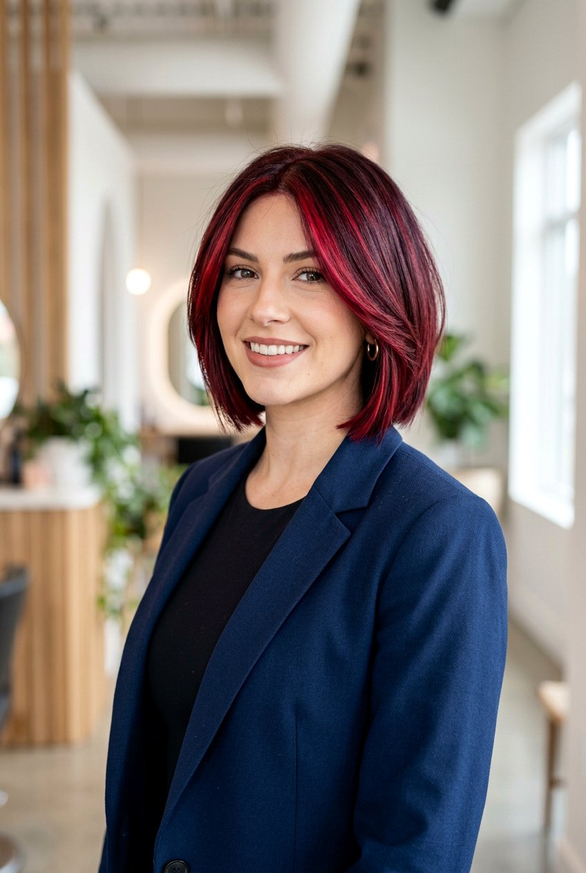 Short bob burgundy balayage - 20 burgundy balayage for mature women - 20 burgundy balayage for mature women