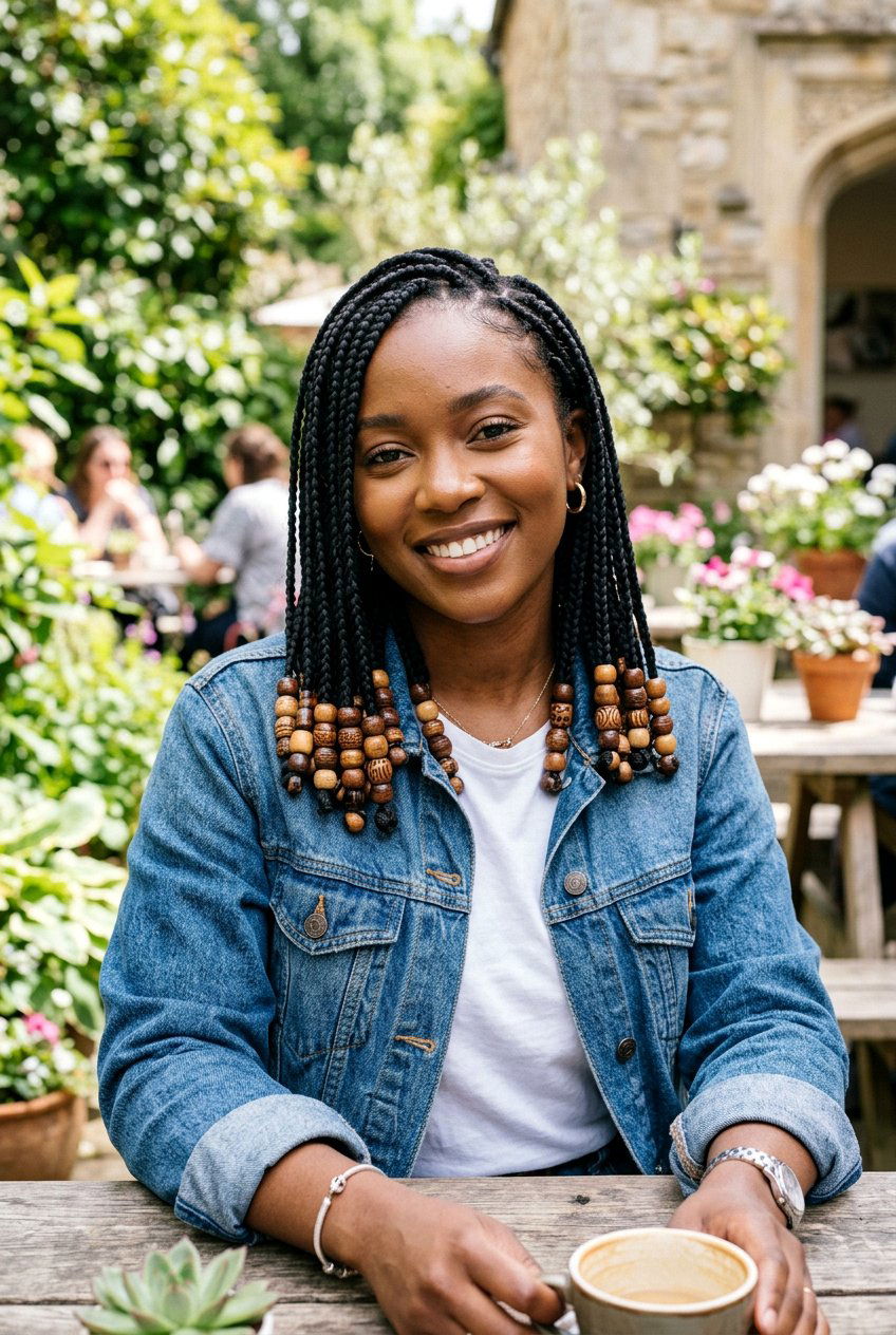 Short box braids with wooden beads - 20 box braids with beads - 20 box braids with beads