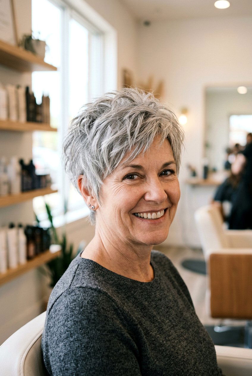Short messy gray pixie - 20 gray pixie haircut - 20 gray pixie haircut