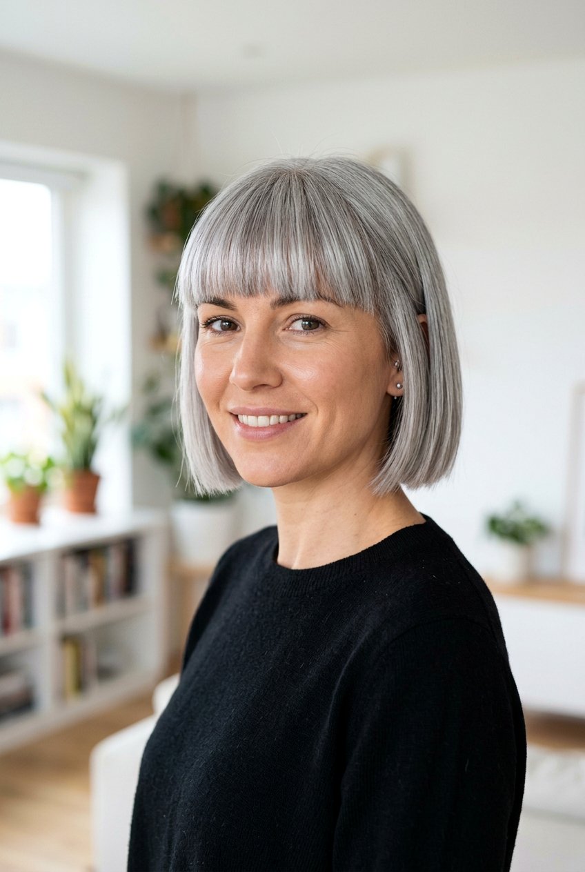 Short silver bob with fringe - 20 short gray hairstyles - 20 short gray hairstyles