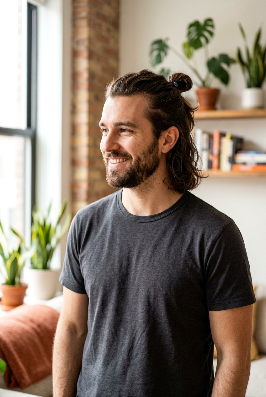 Shorter Length Half Up Man Bun - 20 half up man bun hairstyle - 20 half up man bun hairstyle