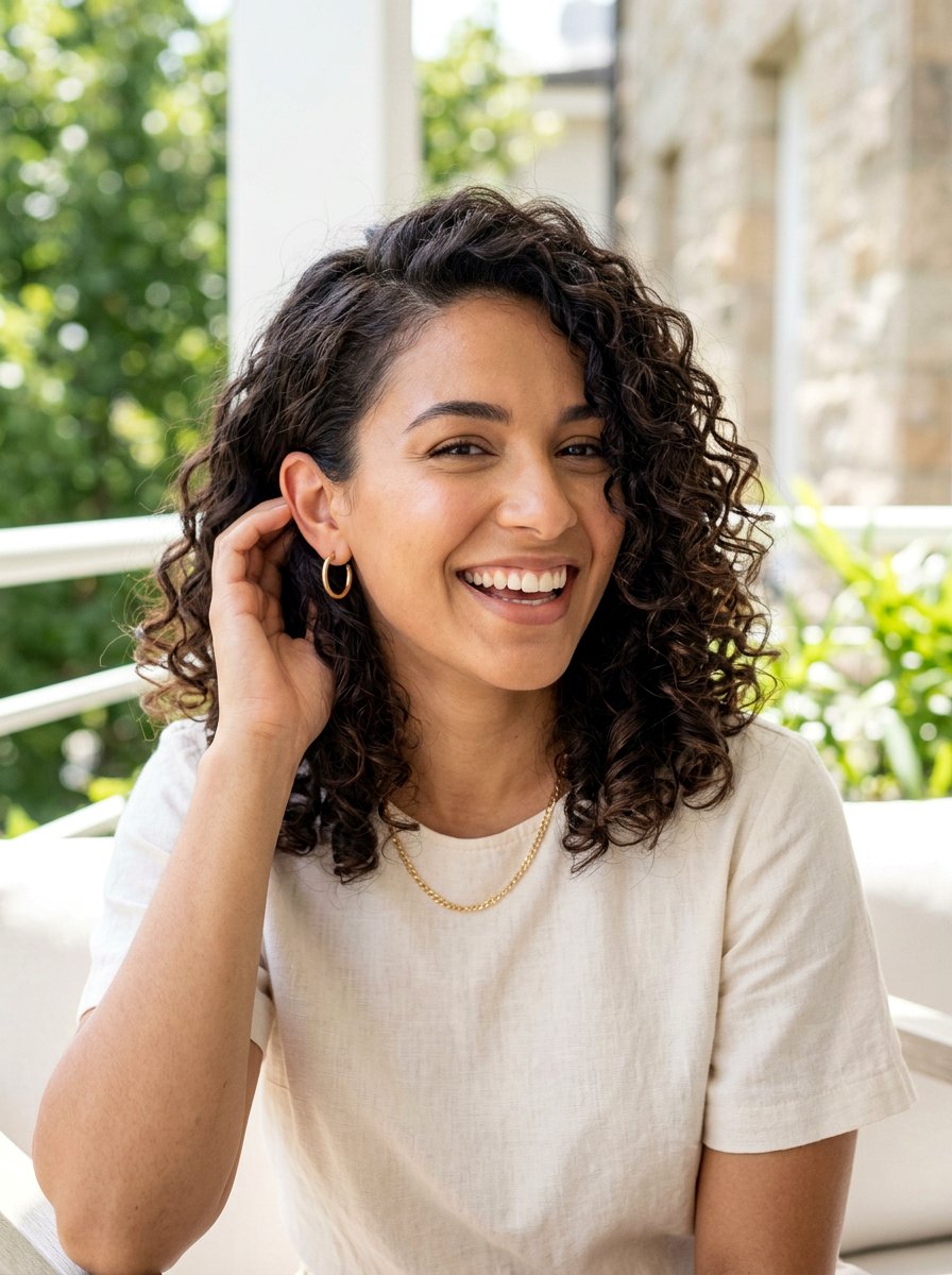 Shoulder Grazing Curly Lob With Side Tuck - 20 soft glam hairstyle for curly hair - 20 soft glam hairstyle for curly hair