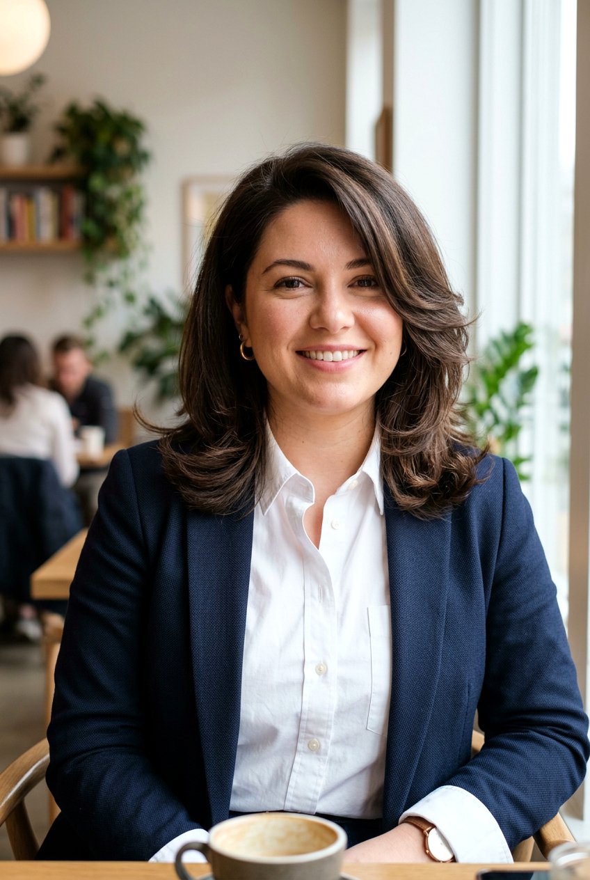 Shoulder Grazing Lob With Feathered Ends - 20 medium haircut for round face women - 20 medium haircut for round face women