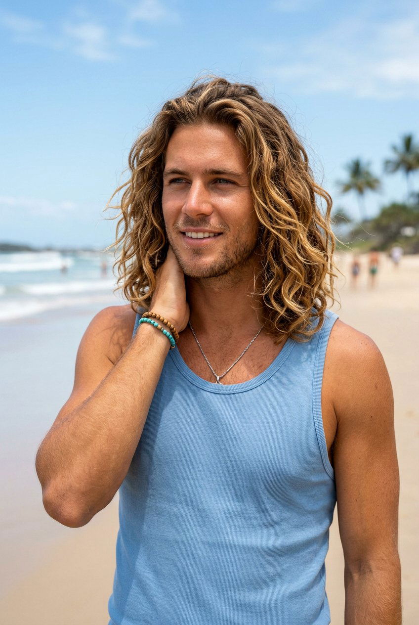 Shoulder Length Beach Waves - 20 surfer flow for wavy hair men - 20 surfer flow for wavy hair men