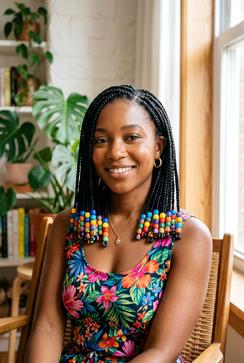 Shoulder Length Beaded Lob - 20 box braids bob hairstyle - 20 box braids bob hairstyle