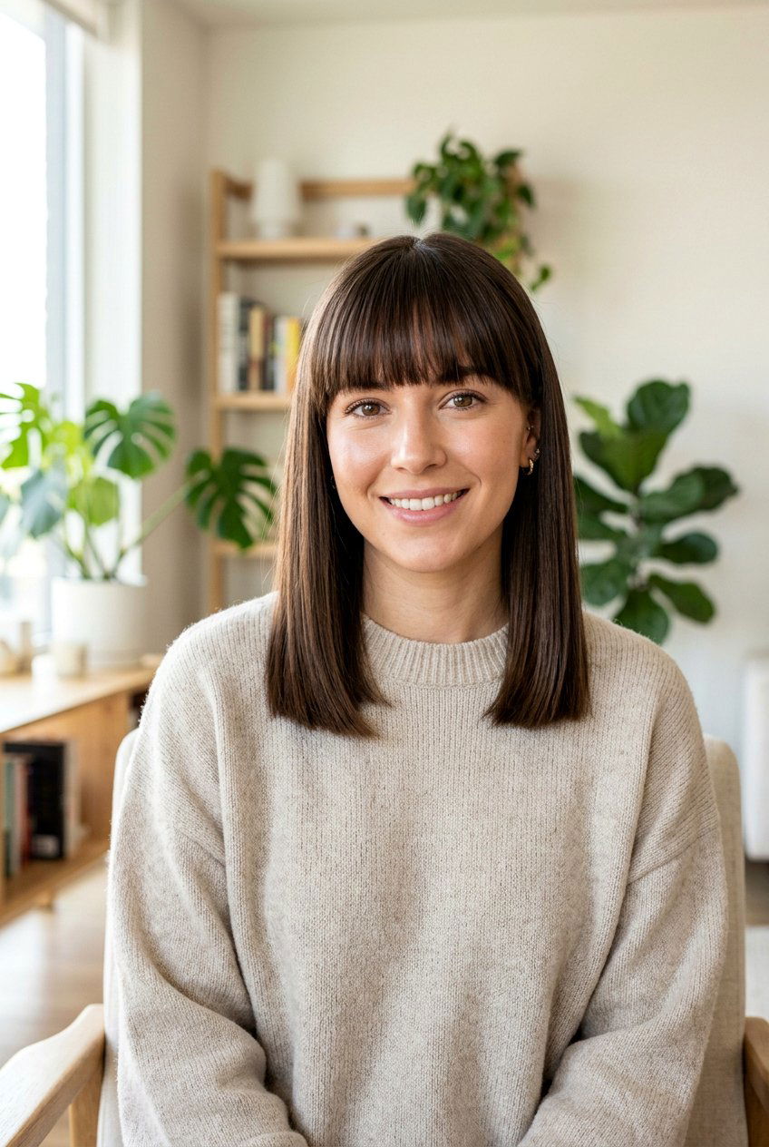 Shoulder Length Blunt Cut With Bangs - 20 blunt bangs for straight hair - 20 blunt bangs for straight hair