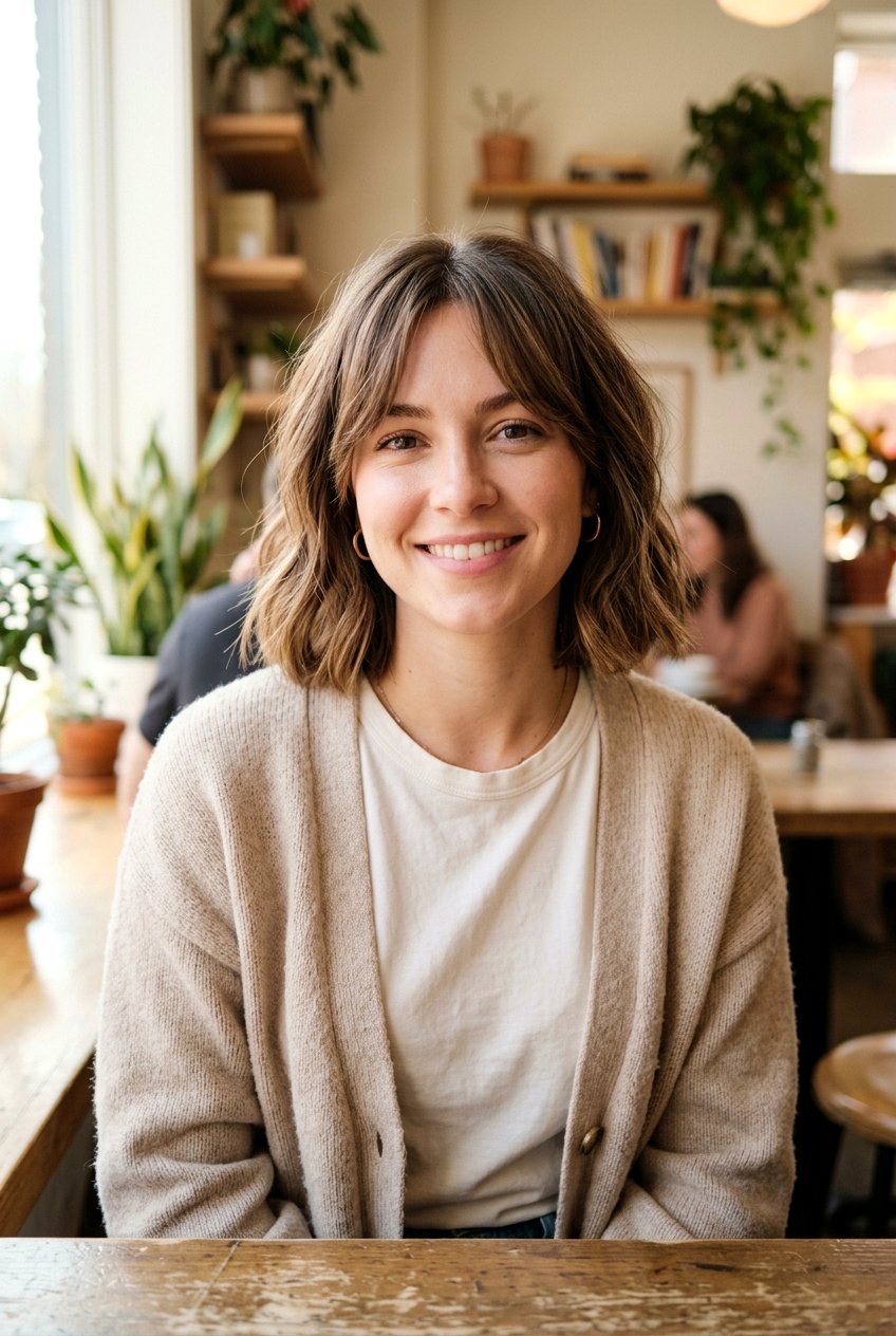 Shoulder Length Bob Haircut With Curtain Bangs - 20 shoulder grazing bob haircut - 20 shoulder grazing bob haircut
