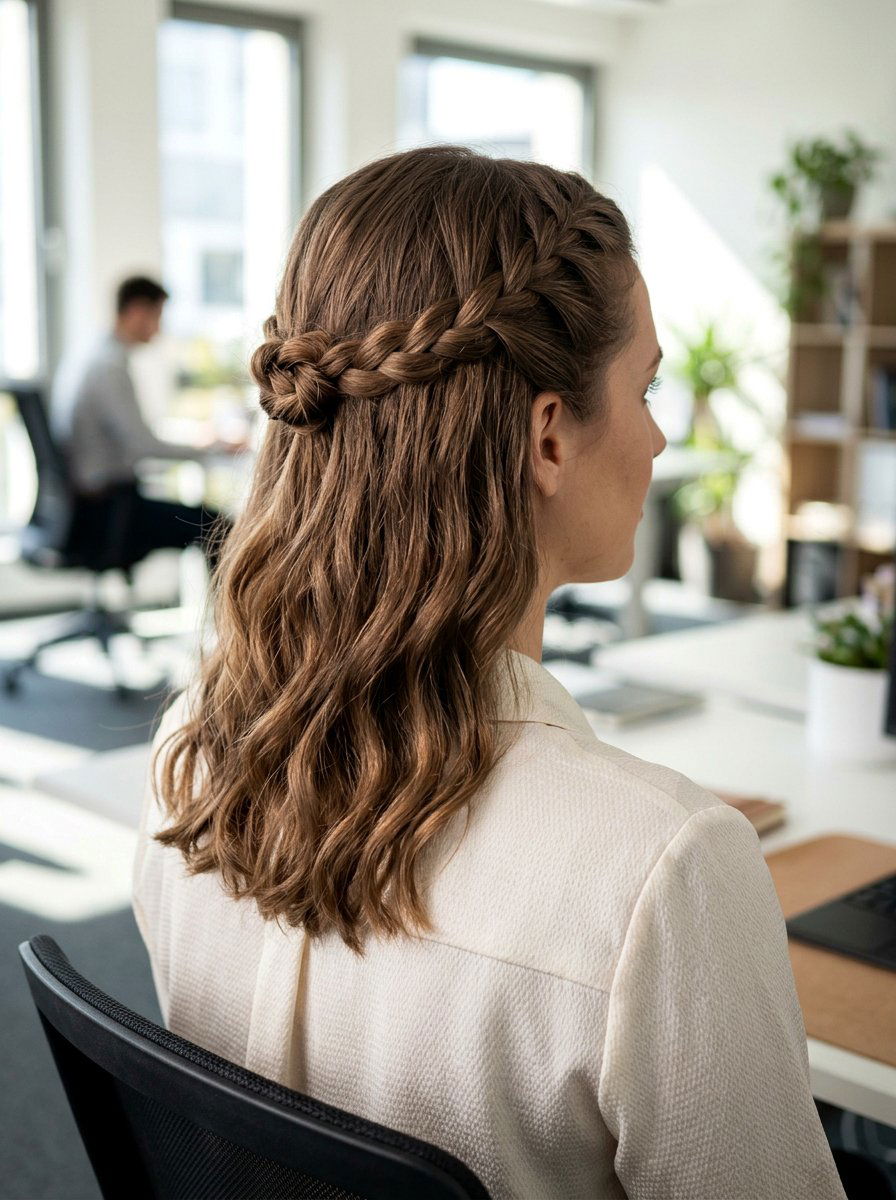Shoulder Length Braided Half Up Hair For Office - 20 shoulder length work hairstyles - 20 shoulder length work hairstyles