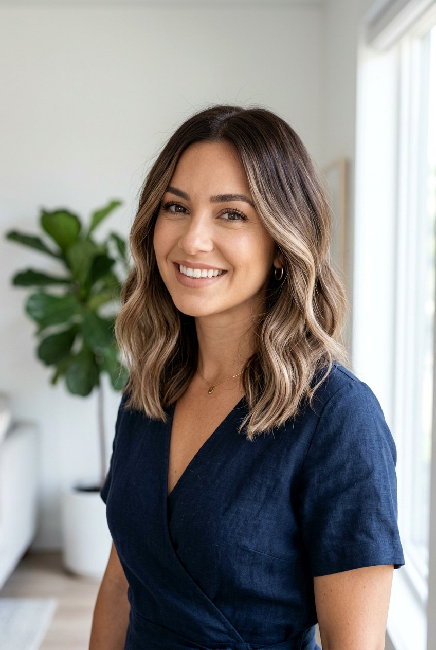 Shoulder Length Cocoa Brunette With Seamless Beige Balayage - 20 cocoa brunette with beige balayage - 20 cocoa brunette with beige balayage