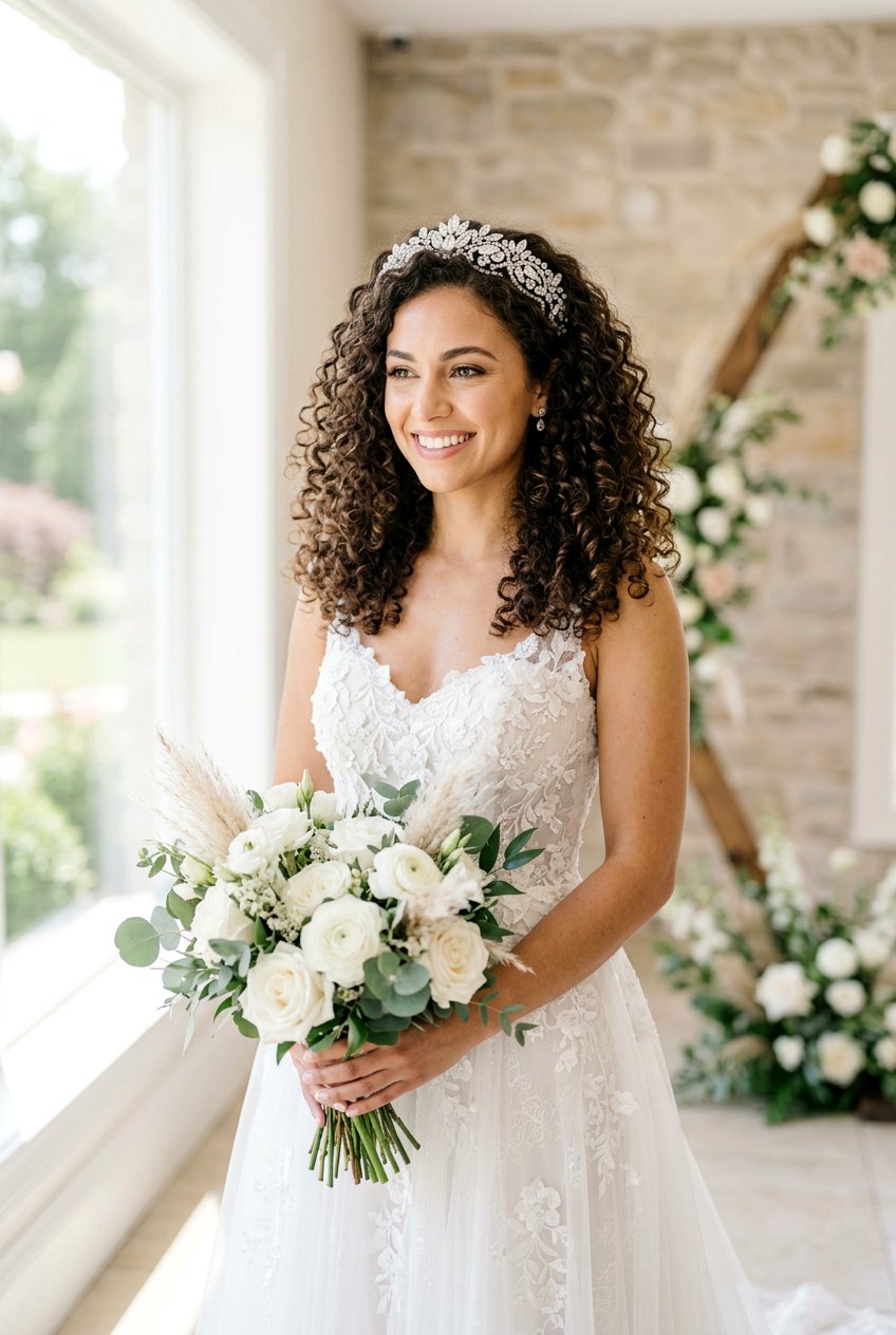 Shoulder Length Curls With Bridal Headband - 20 bridal hairstyle for shoulder length curls - 20 bridal hairstyle for shoulder length curls