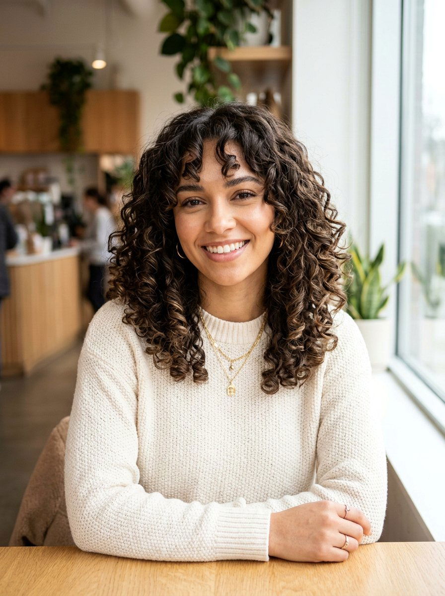 Shoulder Length Curly Haircut With Curtain Bangs - 20 shoulder length haircut for curly hair - 20 shoulder length haircut for curly hair