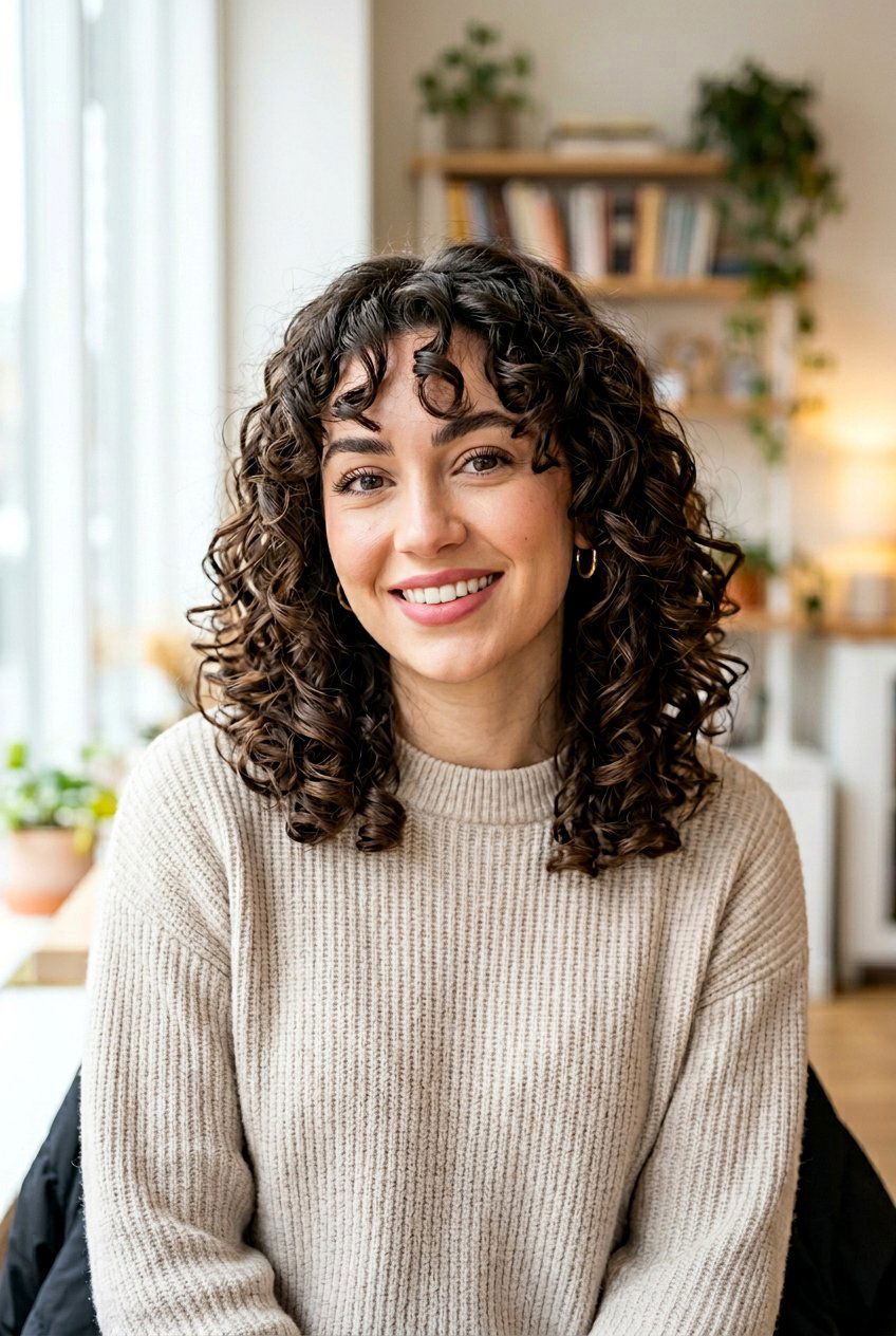 Shoulder Length Curly Lob With Curtain Bangs - 20 curly lob with curtain bangs - 20 curly lob with curtain bangs