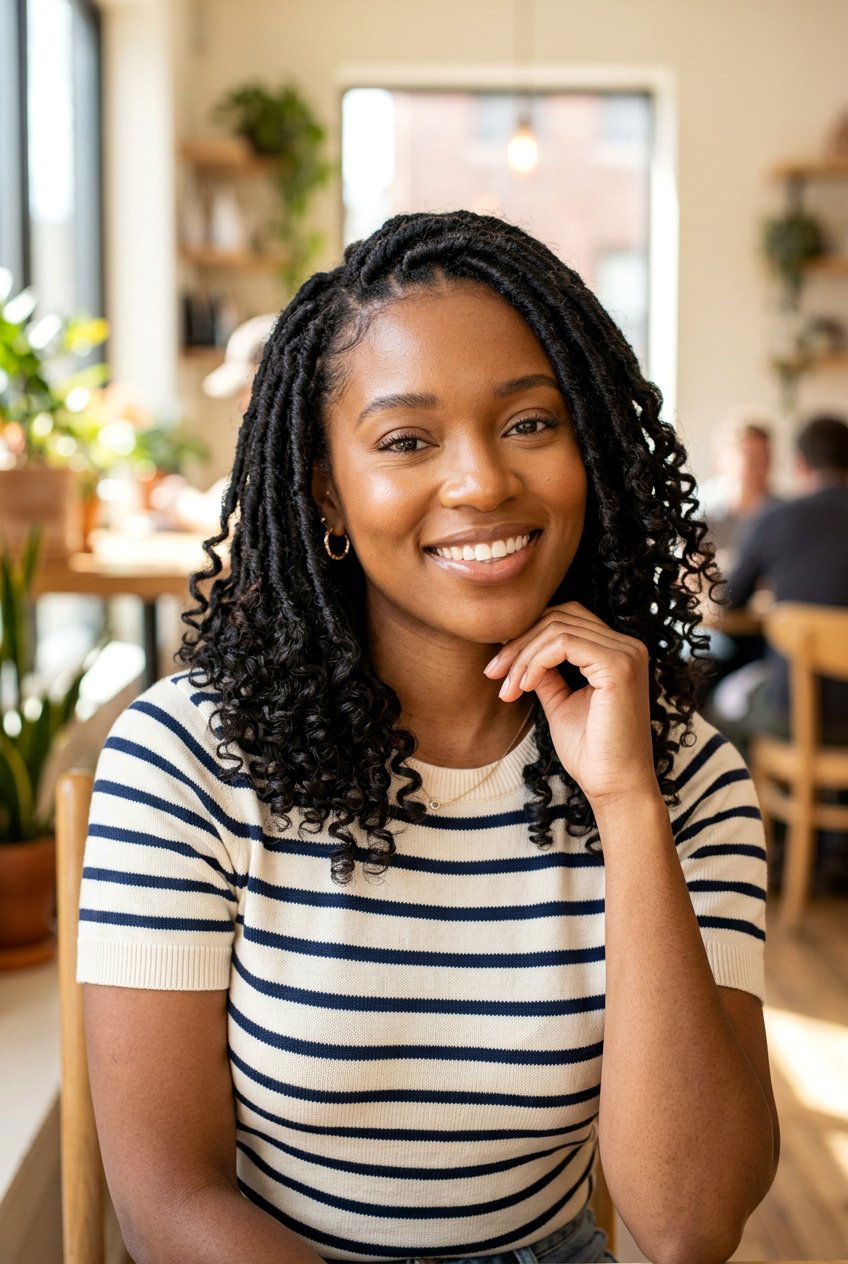 Shoulder Length Faux Locs With Curly Ends - 20 faux locs with curly ends - 20 faux locs with curly ends