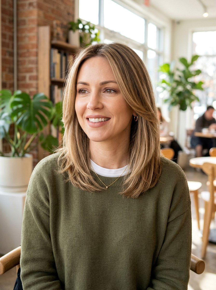 Shoulder Length Feathered Lob Haircut - 20 shoulder length haircut with feathered ends - 20 shoulder length haircut with feathered ends