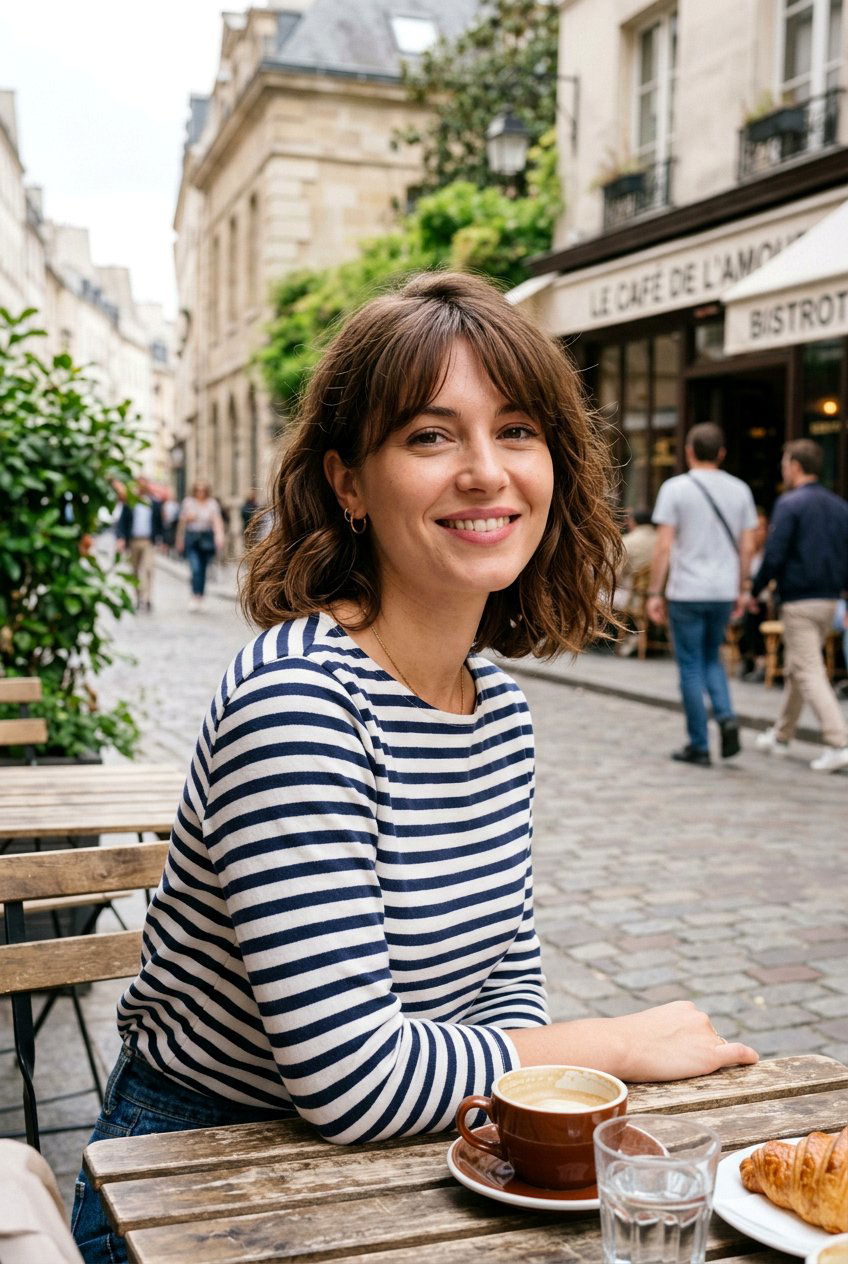 Shoulder Length French Girl Bob With Fringe - 20 wispy fringe with shoulder length hair - 20 wispy fringe with shoulder length hair