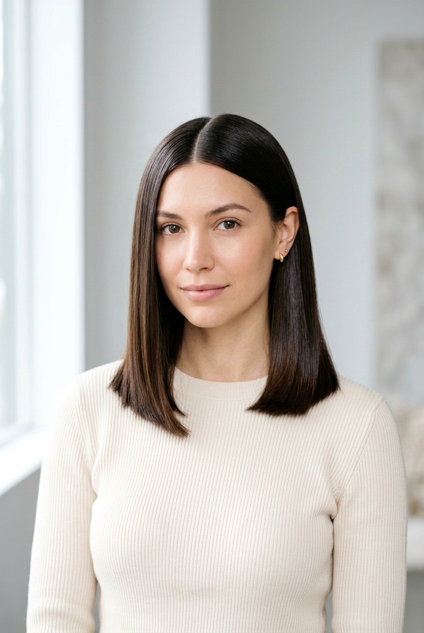 Shoulder Length Glass Bob With Clean Center Part - 20 glass hair haircut for shoulder length hair - 20 glass hair haircut for shoulder length hair