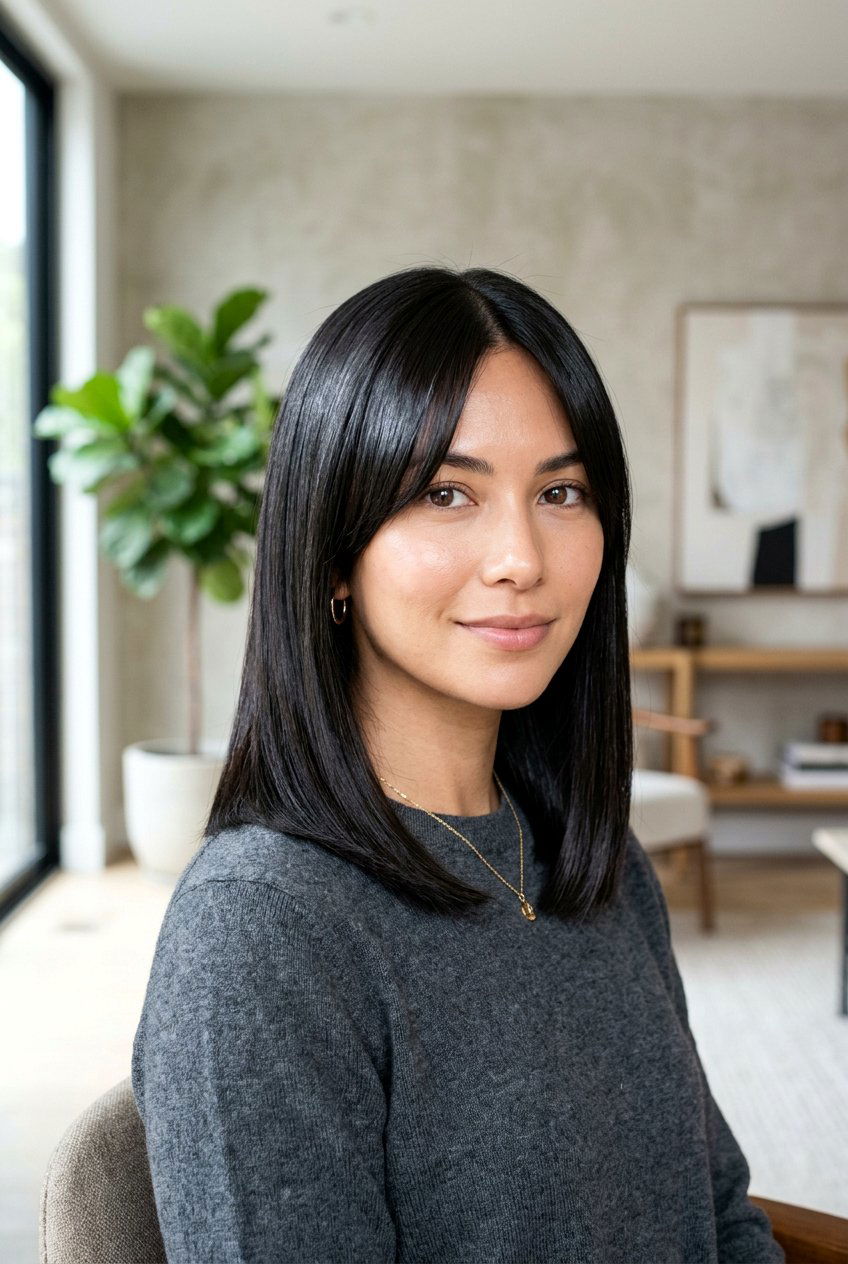 Shoulder Length Glass Bob With Long Curtain Bangs - 20 glass hair haircut for shoulder length hair - 20 glass hair haircut for shoulder length hair