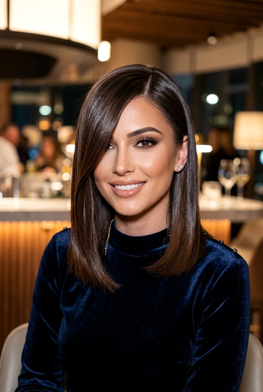 Shoulder Length Glass Cut With Sleek Side Sweep - 20 glass hair haircut for shoulder length hair - 20 glass hair haircut for shoulder length hair