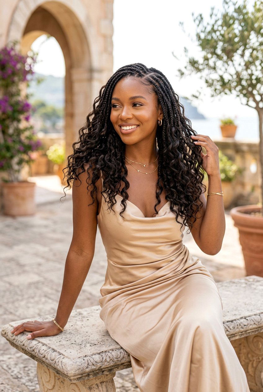 Shoulder Length Goddess Knotless Braids - 20 shoulder length knotless braids with curls - 20 shoulder length knotless braids with curls