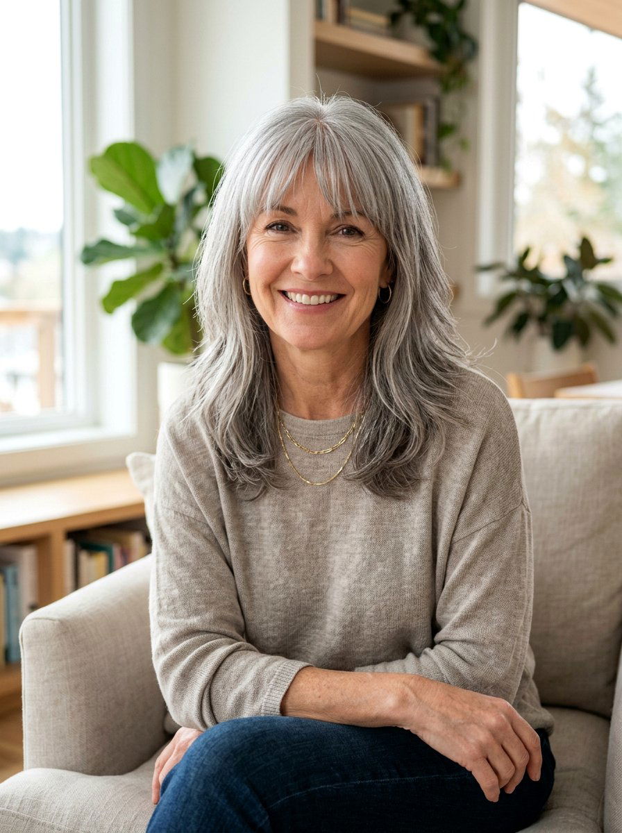 Shoulder Length Gray Hair With Bangs - 20 easy hairstyle for naturally gray hair - 20 easy hairstyle for naturally gray hair