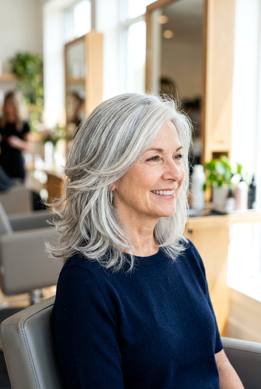 Shoulder Length Gray Layers - 20 transition to gray hair styles - 20 transition to gray hair styles
