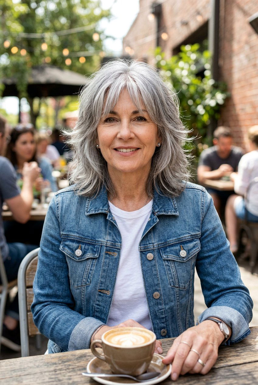 Shoulder Length Gray Shag - 20 gentle layers for naturally gray hair - 20 gentle layers for naturally gray hair