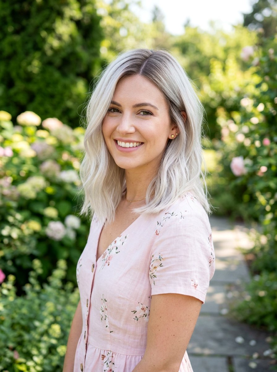 Shoulder Length Icy Blonde Root Smudge - 20 icy blonde with root smudge - 20 icy blonde with root smudge