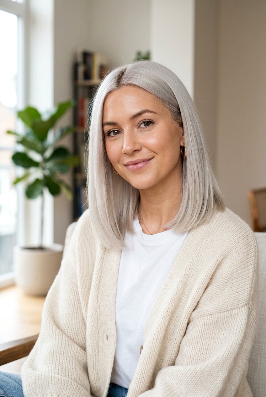 Shoulder Length Icy Platinum Lob - 20 icy platinum bob - 20 icy platinum bob