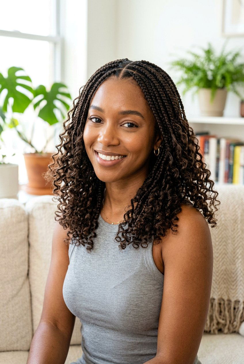 Shoulder Length Knotless Braids With Curly Leave Out - 20 shoulder length knotless braids with curls - 20 shoulder length knotless braids with curls