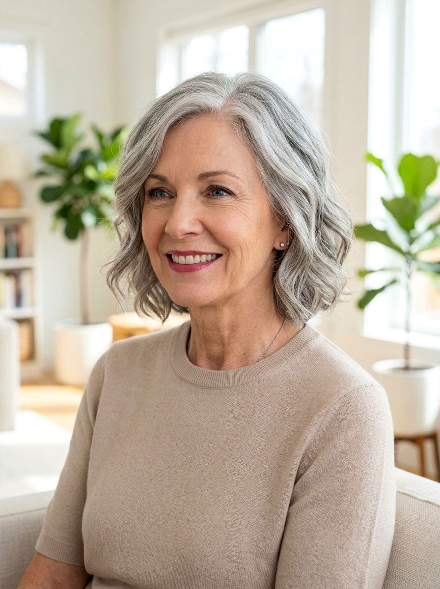 Shoulder Length Layered Bob For Gray Hair Over 60 - 20 shoulder length haircut for women over 60 - 20 shoulder length haircut for women over 60