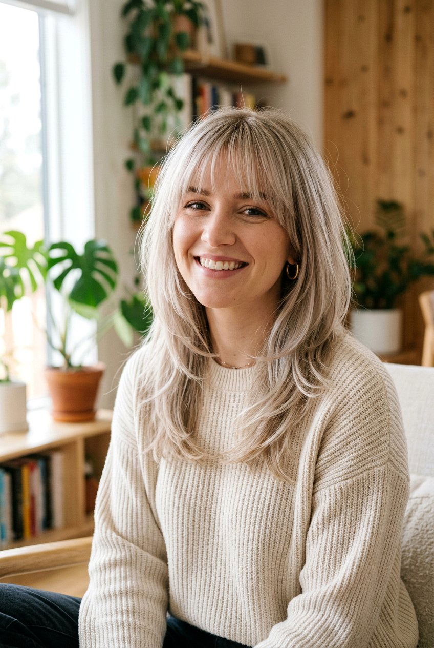 Shoulder Length Layered Cut With Feathered Bangs For Fine Hair - 20 shoulder length haircut for fine hair with bangs - 20 shoulder length haircut for fine hair with bangs