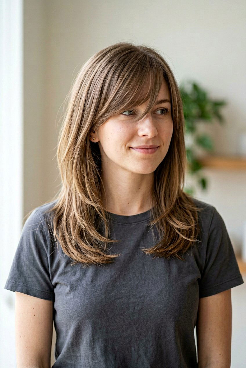 Shoulder Length Layered Cut With Side Bangs For Fine Hair - 20 shoulder length haircut for fine hair with bangs - 20 shoulder length haircut for fine hair with bangs