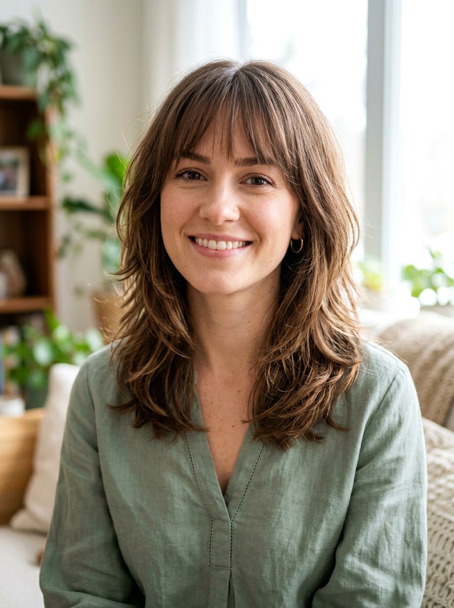 Shoulder Length Layered Cut With Wispy Bangs - 20 shoulder length straight haircut with layers - 20 shoulder length straight haircut with layers