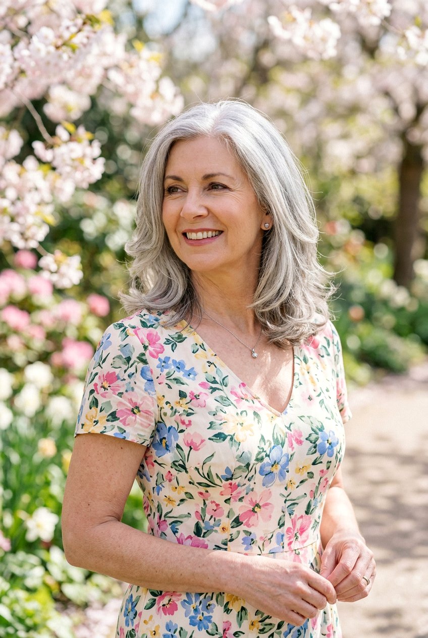 Shoulder Length Layered Silver Hair - 20 gray bob with layers for older women - 20 gray bob with layers for older women