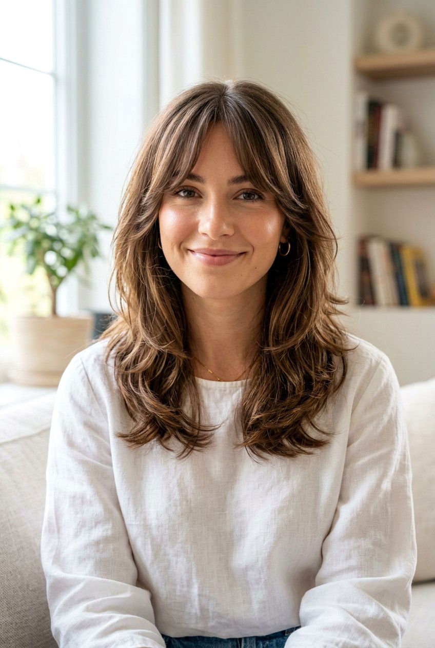 Shoulder Length Layers With Curtain Bangs - 20 medium haircut with curtain fringe - 20 medium haircut with curtain fringe