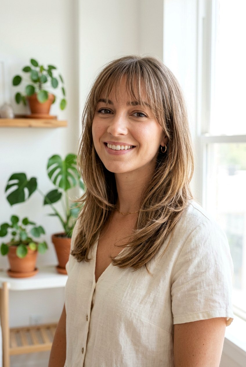 Shoulder Length Layers With See Through Bangs - 20 mom shoulder length haircut with bangs - 20 mom shoulder length haircut with bangs