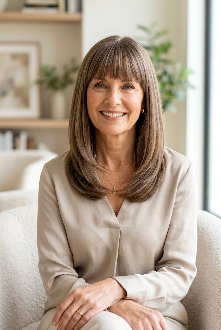 Shoulder Length Layers With Straight Bangs - 20 medium haircut for women over 50 with bangs - 20 medium haircut for women over 50 with bangs