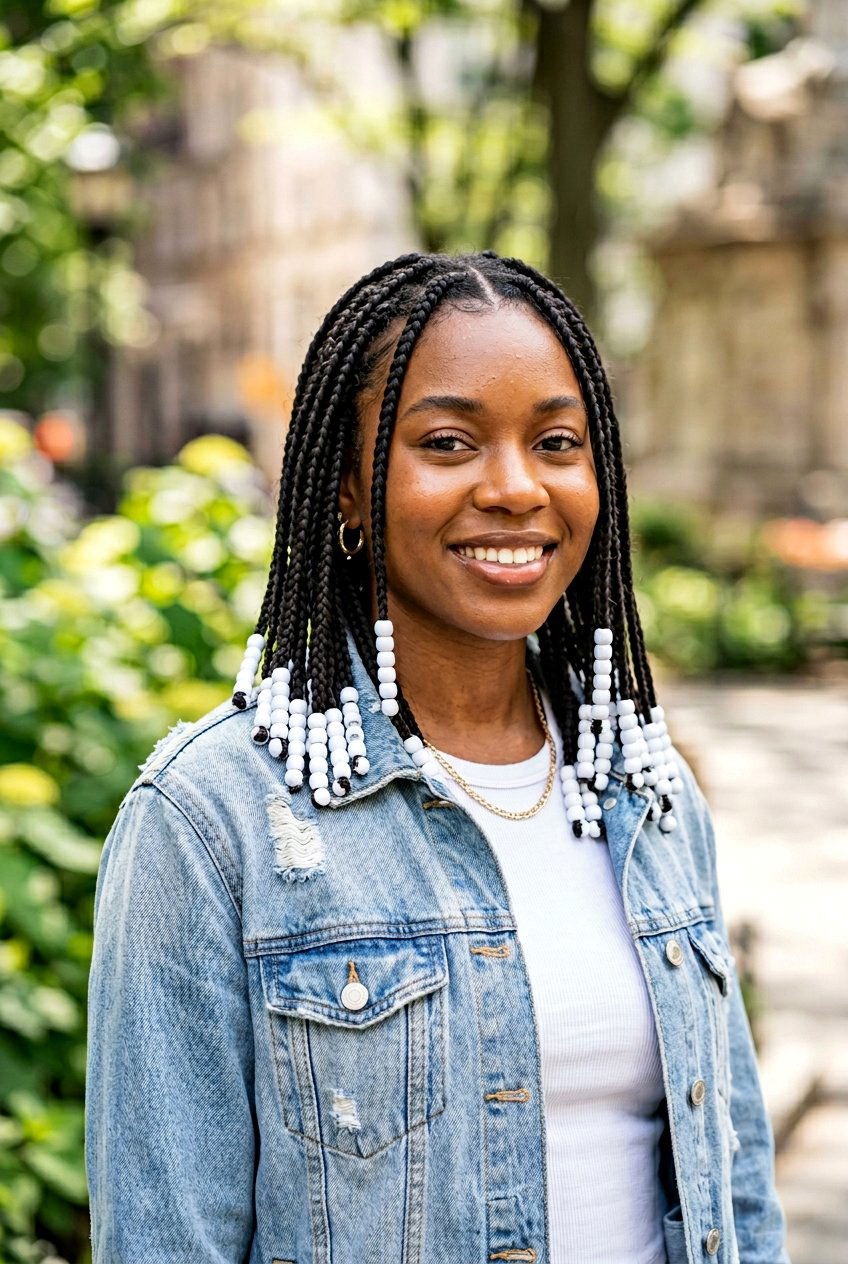 Shoulder Length Medium Knotless Braids With Beads - 20 medium knotless braids with beads - 20 medium knotless braids with beads