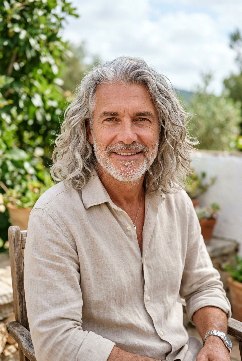 Shoulder Length Natural Waves - 20 long gray hairstyles for men - 20 long gray hairstyles for men