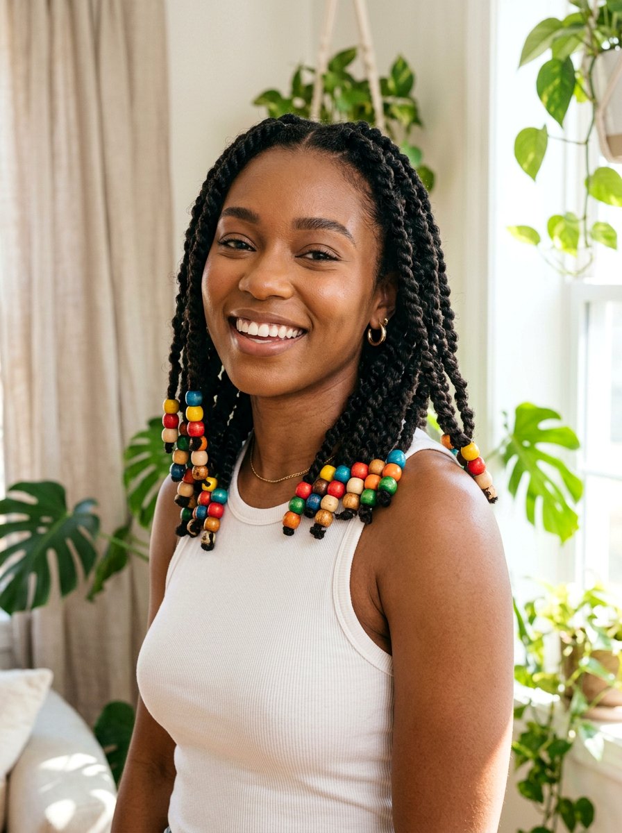 Shoulder Length Passion Twists With Beads - 20 shoulder length passion twists - 20 shoulder length passion twists